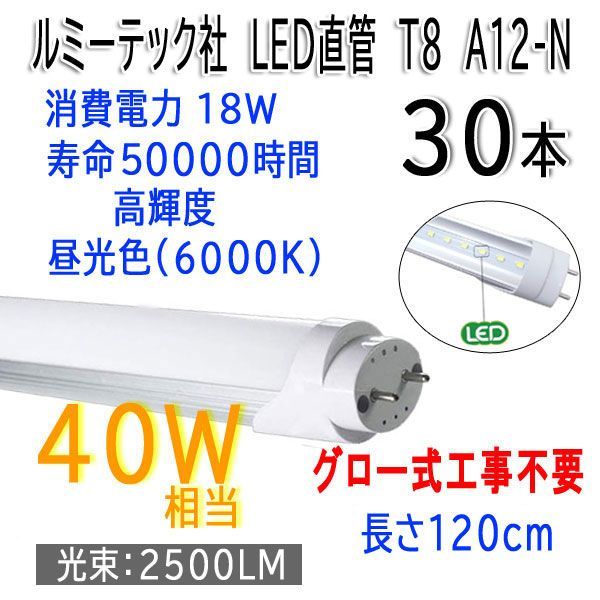 送料300円(税込)■je001■ルミーテック社 LED直管蛍光灯 T8 40W形 昼光色 A12-N 30本【シンオク】_画像1