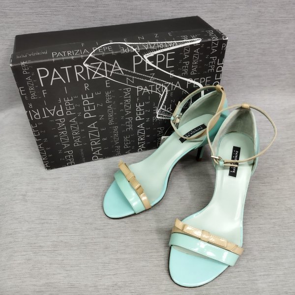 Z334 Patrizia Pepe パトリッツァペペ ミュール サンダル ミント グリーン系 ヒール アンクル ストラップ タグ付き 結婚式 パーティー_画像1