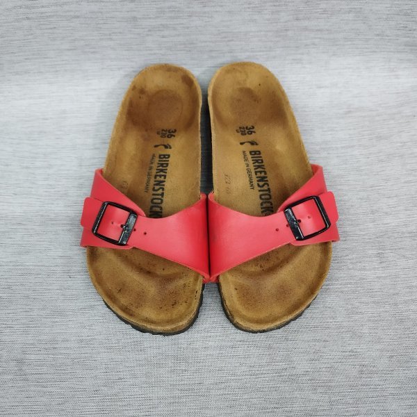 Z571 BIRKEN STOCK ビルケンシュトック サンダル 23.0cm MADRID マドリッド レッド ビルコフロー ドイツ製 ワンストラップ_画像2