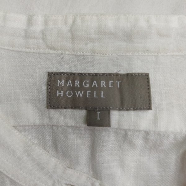 B244 MARGARET HOWELL マーガレットハウエル 長袖 リネン バンドカラ― シャツ 1 ホワイト 麻100％ ブラウス シンプル ミニマル_画像7