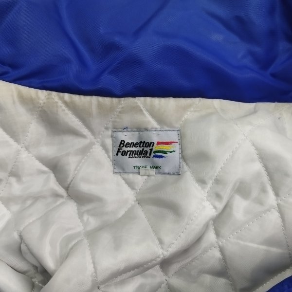 B263 Benetton Formula1 ベネトン フォーミュラ ベンチ コート F1 スポーツ 防寒 フード 収納可 ナイロン メンズ ブルー サイズ Lの画像7