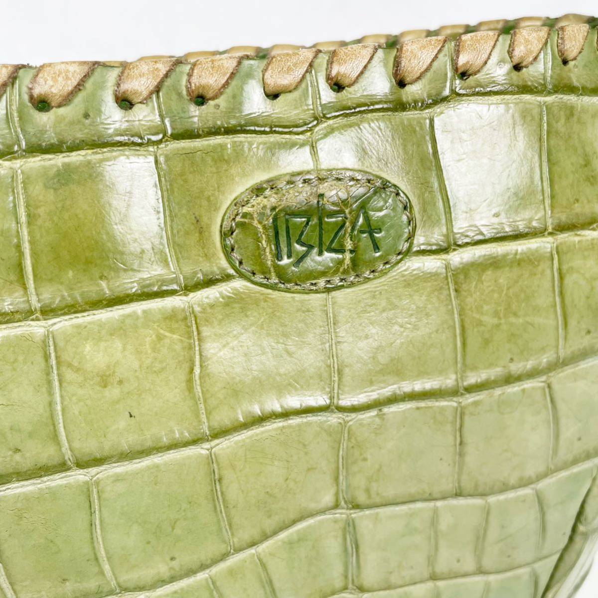 [ beautiful goods ]IBIZAibi The mat crocodile Ostrich shoulder bag center taking . yellow green exotic leather genuine crocodile