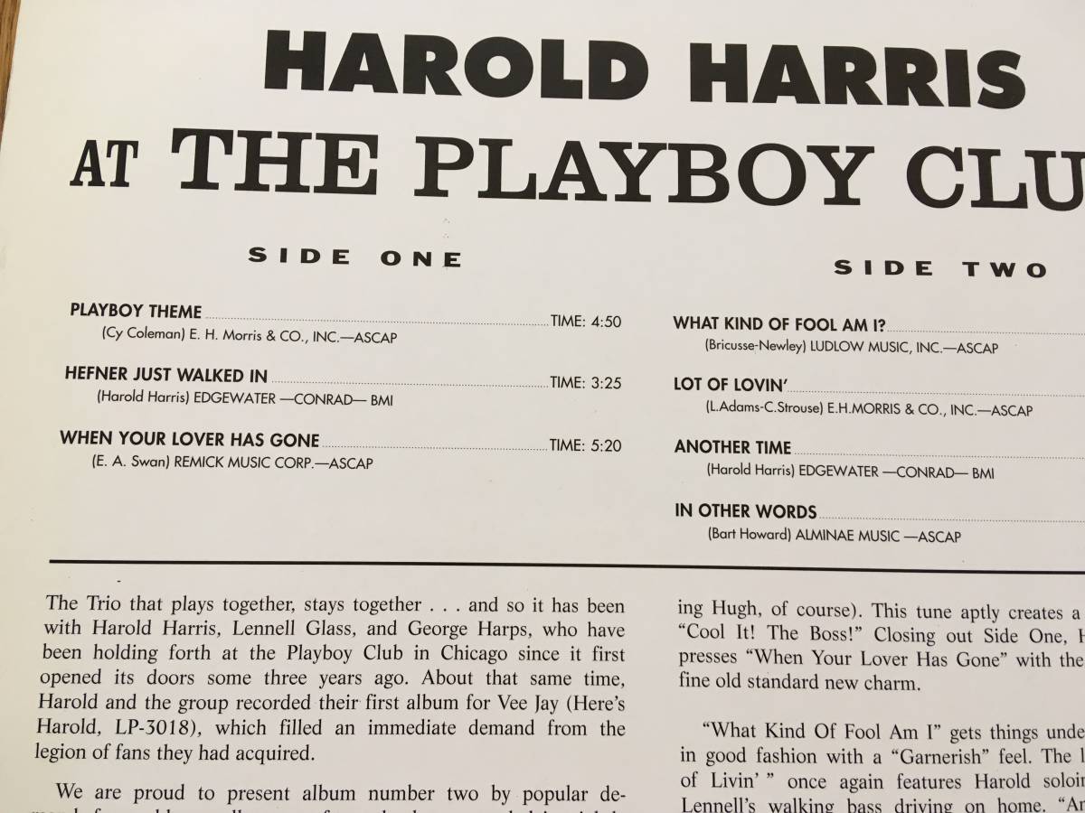 ★ピアノ・トリオ！VEE JAY ハロルド・ハリス HAROLD HARRIS TRIO　※サイ・コールマンの曲も収録_画像2