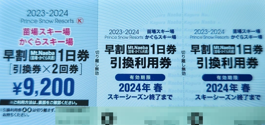 【大人1枚2回分】かぐら＆苗場スキー場共通大人全日リフト1日引換券1枚2回分（2日分）「数量8」_画像1