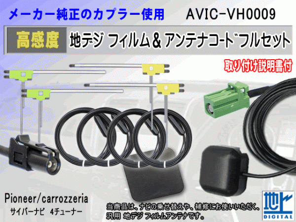 HF201 カロッツェリア AVIC-VH0009 コード 4本 L型 フィルム アンテナ 4枚 GPSアンテナ 1個 アースプレート 1枚 交換 補修 汎用 RG14の画像1