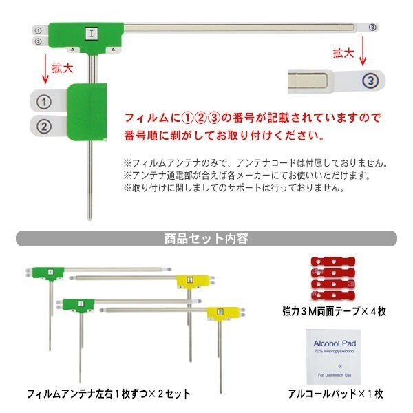 L型/フィルムアンテナ4枚/左右/3M両面テープ4枚/パナソニック/CN-MW250D/高感度/地デジ/補修/交換/汎用/クリーナー付 RG11MO44C_画像3