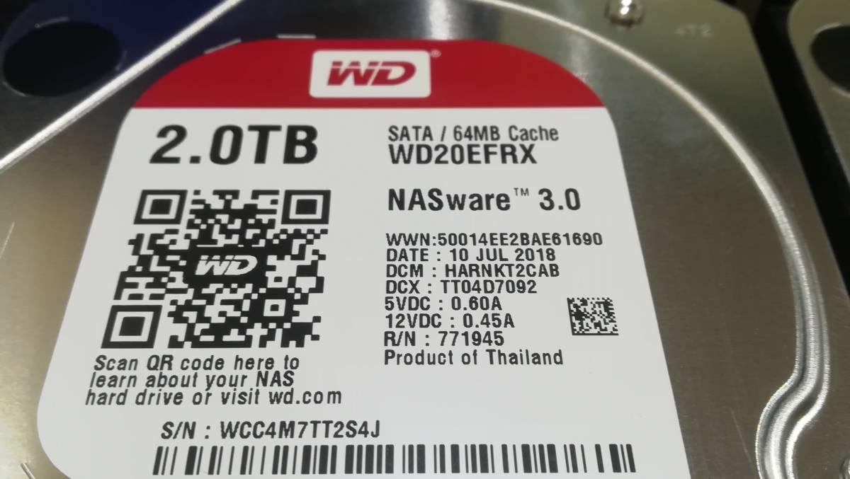 【動作品♪】WD Red WD20EFRX [2TB/2000GB SATA] 3.5インチ/HDD/ハードディスク/2個セット_画像2