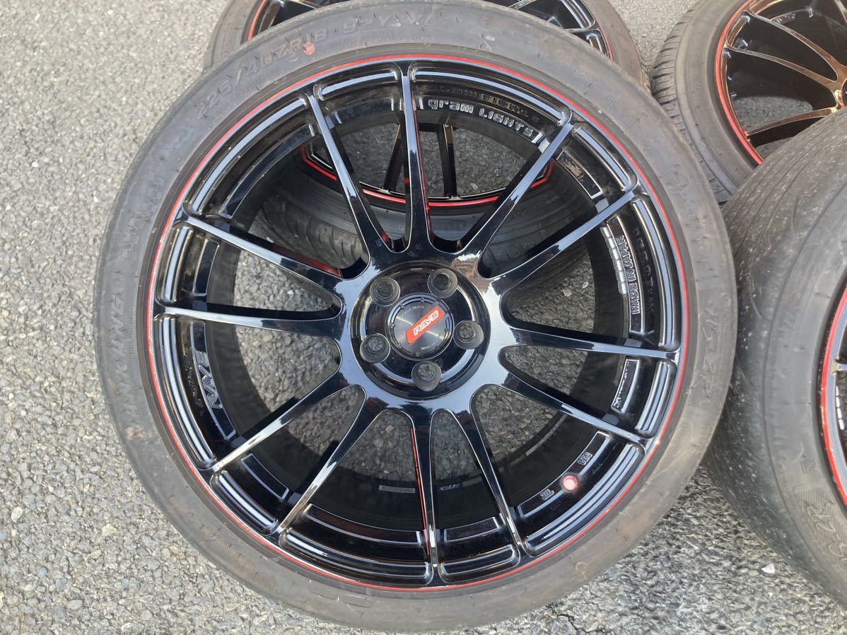 RAYS gramLIGHTS 57XTREME 18インチ 8.5J+44 PCD 100 5穴 5H 1台分 レイズ グラムライツ 57エクストリーム 軽量 中古 225/40R18 4本セット_画像2