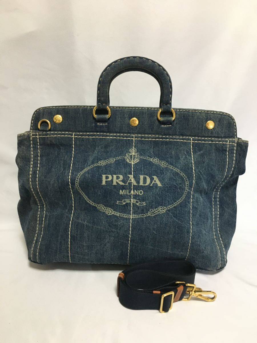 プラダ　レア　 カナパ ロゴステッチ デニム 2way ショルダーバッグ ハンドバッグ PRADA _画像1