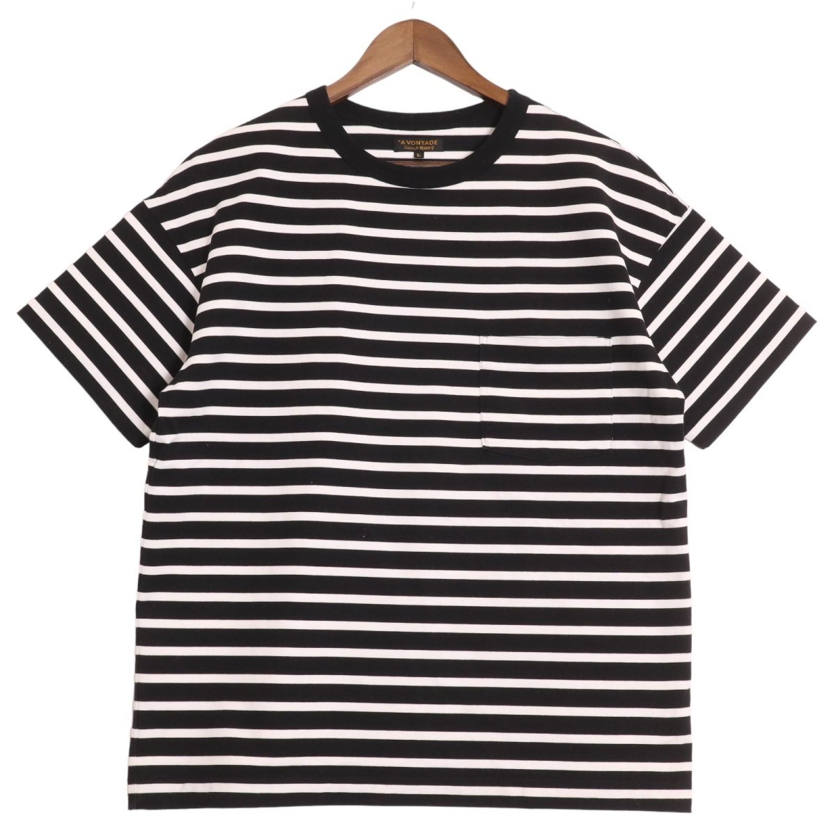 A VONTADE × BEAMS F ア ボンタージ ビームス エフ ボーダー 胸ポケット付き クルーネック Tシャツ 半袖 カットソー 表記サイズL_画像1