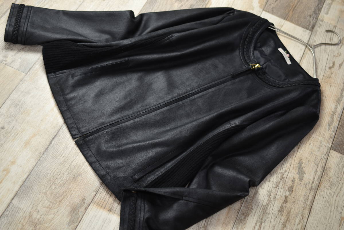 RoseTiara ローズティアラ ノーカラージャケット 黒色 大きいサイズ46 _画像4