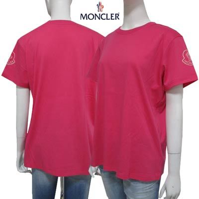 モンクレール(MONCLER) レディース 半袖 ロゴ アーム部分MONCLERロゴ入りコットンTシャツ ピンク 8C00011 809CR 546 (R31900) L　_画像1