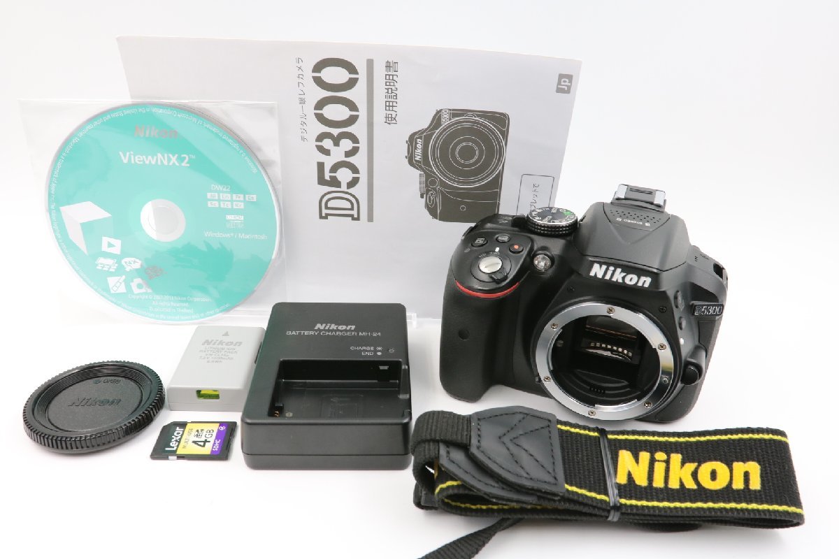 【動作保証】 Nikon ニコン D5300 ボディ デジタル 一眼レフ カメラ 純正 ストラップ 取説 CD-ROM 純正 バッテリー 充電器 SDカード_画像1
