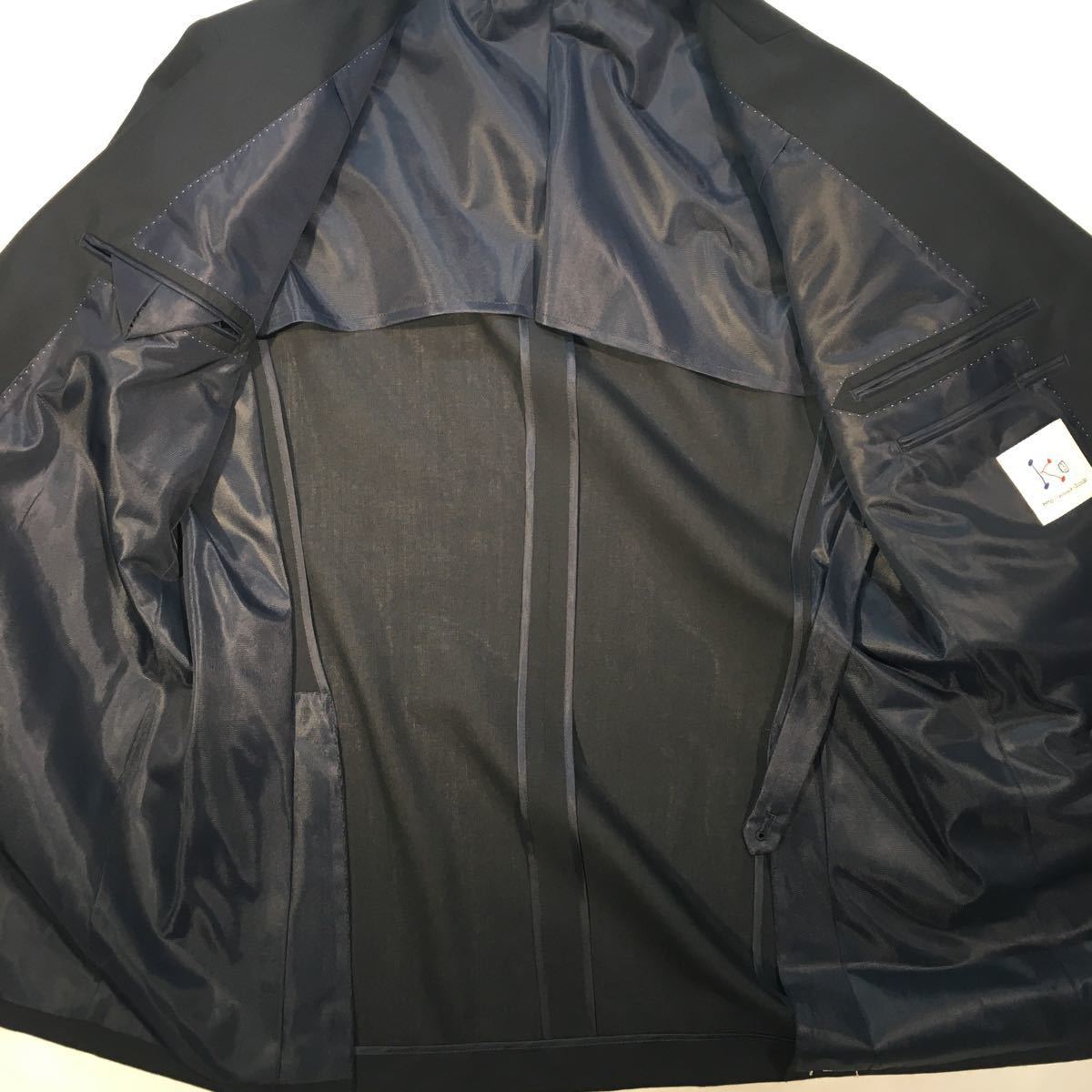 新品高級タグ付きK -3ダブルスーツセットアップ　サイズAB5 濃紺ヒヤシンス織糸混ざりのサラサラ生地AMFステッチバンブー素材ウール68 激安_画像3