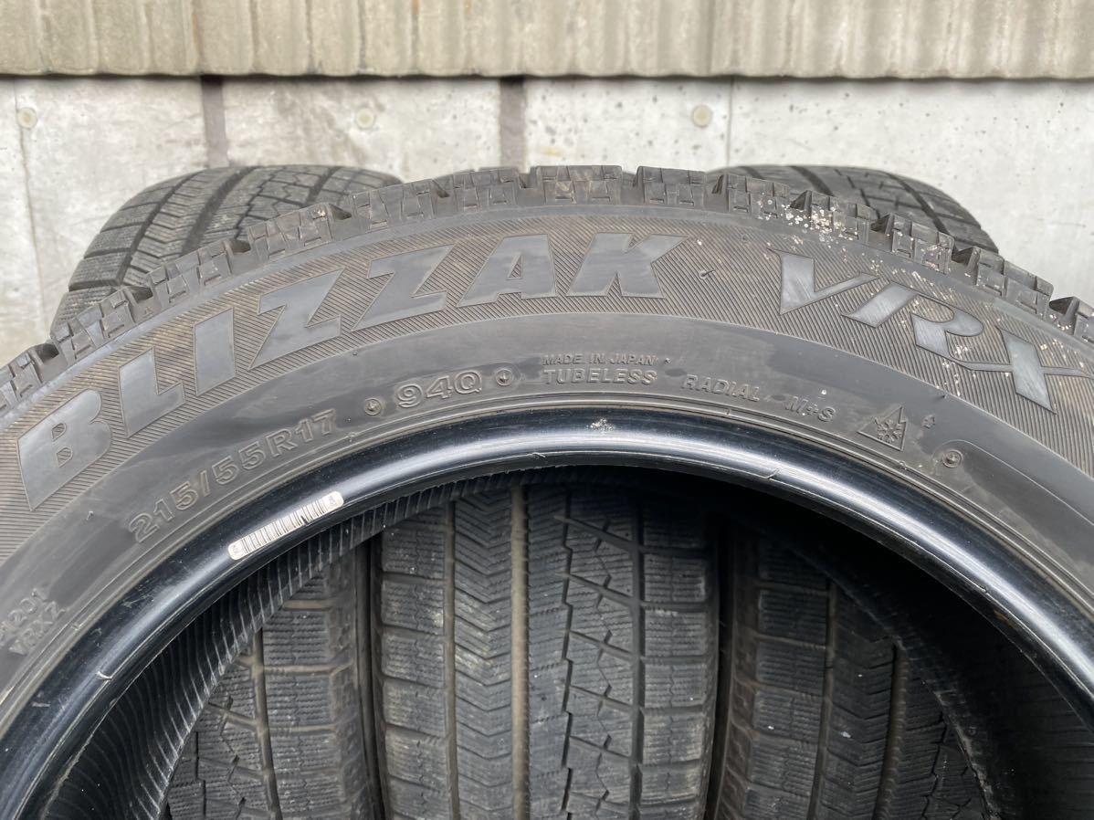 ク4039　送料無料☆深溝スタッドレス　BRIDGESTONE ブリヂストン BLIZZAK VRX 215/55R17 94Q　4本価格　2018年製_画像9