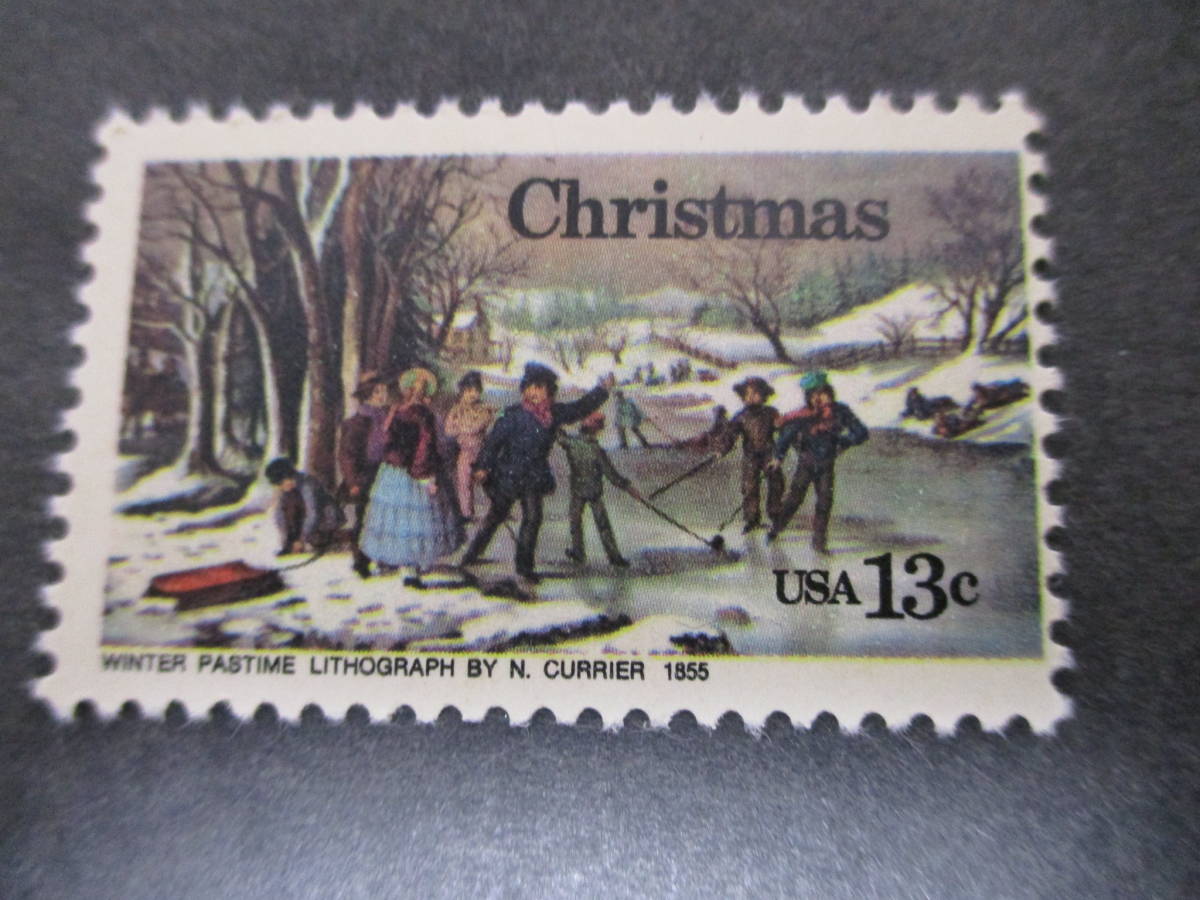 ★★★ アメリカ 1976年 【 クリスマス切手 ( 冬の遊び ) 】 単片 未使用 糊有 ★★★の画像1