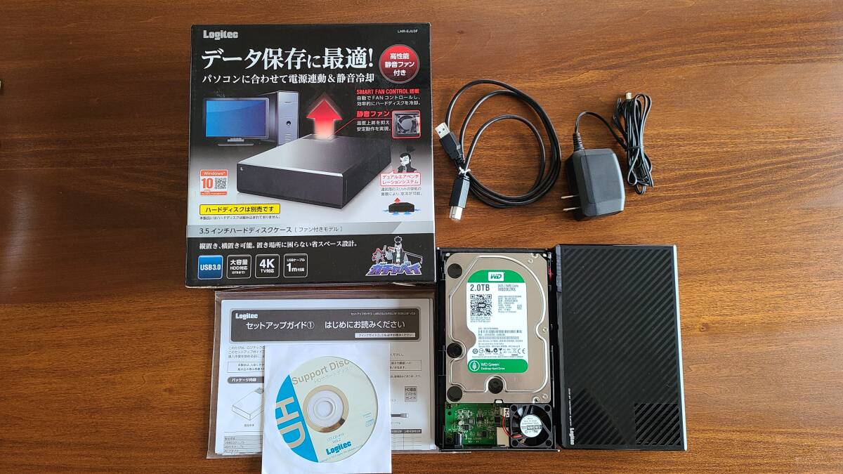 ☆送料無料☆USB3.0対応 3.5型SATA用HDDケース LHR-EJU3F FAN搭載モデル HDD 2TB セット REGZA レグザ_画像1