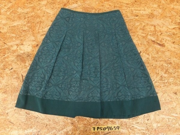 MICHEL KLEIN Michel Klein lady's made in Japan botanikaru style pleat manner skirt 38 moss green gold 