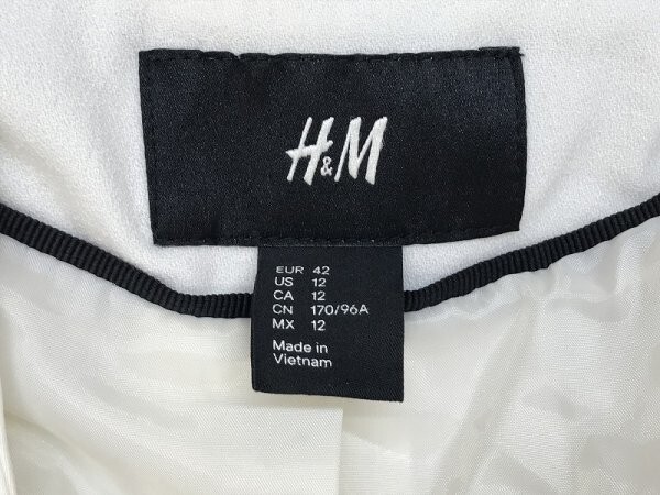 H&M レディース 肩パッド付き Vネック ノーカラージャケット 42 オフホワイト_画像2