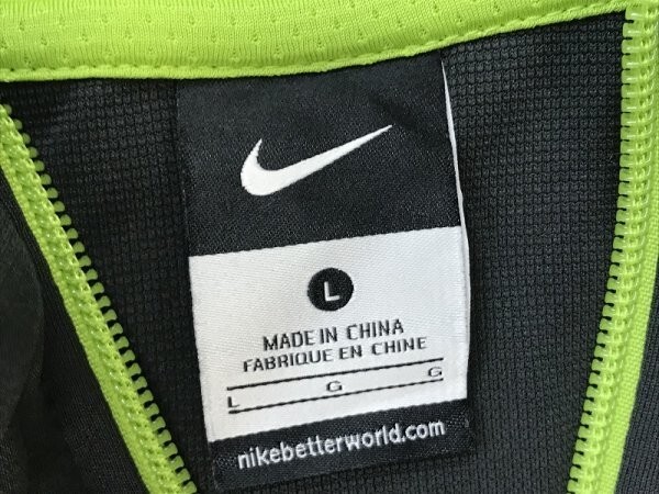 NIKE ナイキ レディース ロゴ刺繍 メッシュ切替 ジャージジャケット L グレー黄緑_画像2