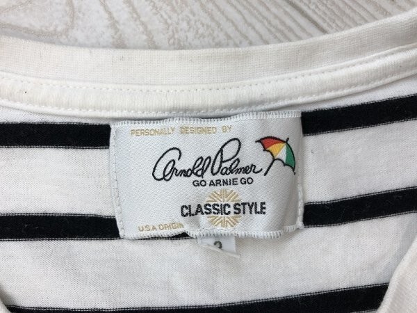 美品！Arnold Palmer アーノルドパーマー メンズ ボーダープリント 半袖Tシャツ 2 白黄色_画像2