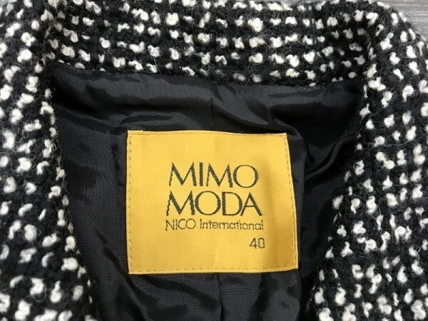 MIMO MODA レディース 毛綿 ベロア使い ブークレニット テーラードジャケット 40 黒白_画像2