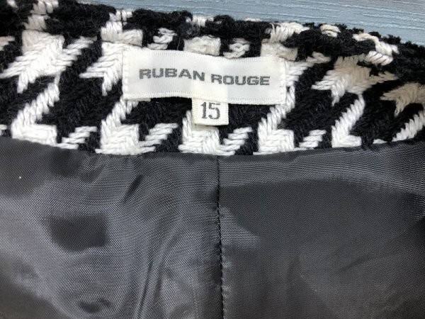 RUBAN ROUGE レディース 肩パッド 日本製 千鳥格子 ウール混 ノーカラージャケット 秋冬 15AR 黒白_画像2