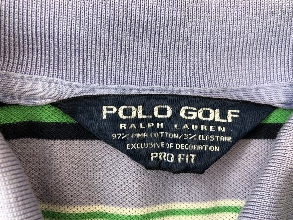 POLO GOLF ラルフローレン メンズ マルチボーダー ロゴ刺繍 半袖ポロシャツ M ラベンダー緑白紺_画像2