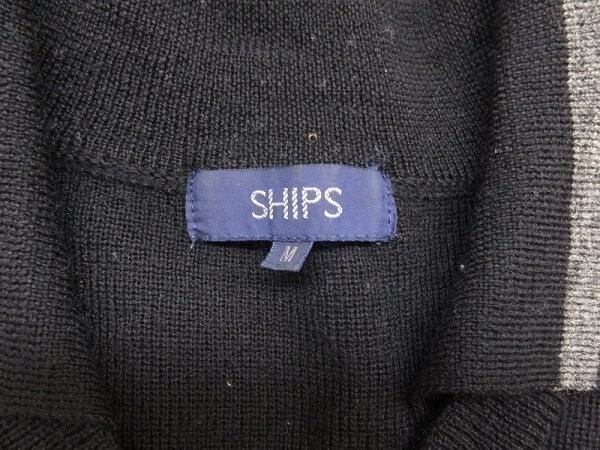 SHIPS シップス メンズ 襟付き ウールニット セーター ライン入 M 黒グレー_画像2