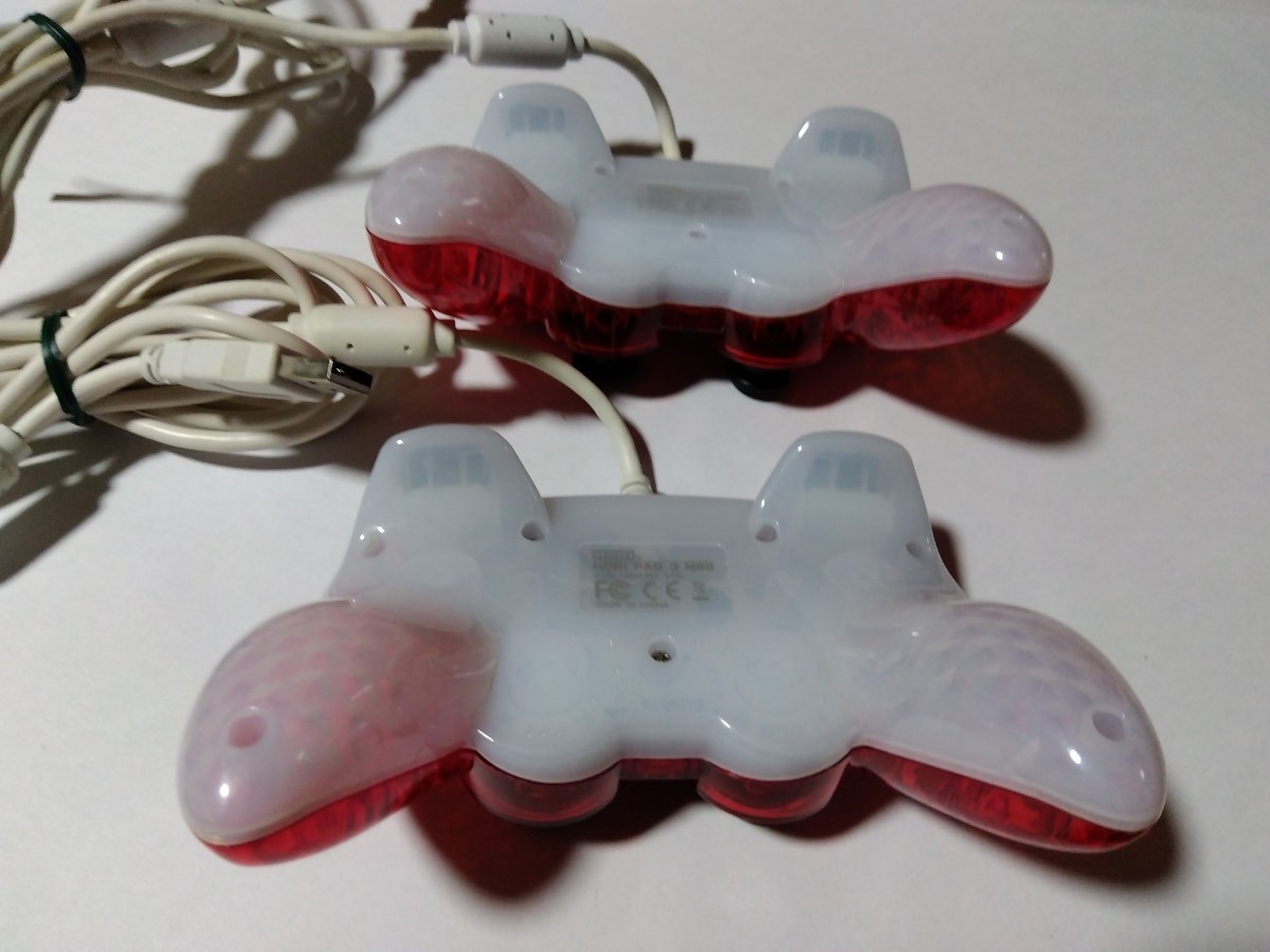 PS3 ワイヤードコントローラー HORI PAD3 mini クリアレッド 2個セット 連射 ホリの画像3