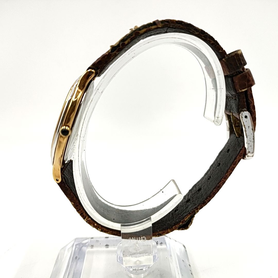 [ flat battery ]SEIKO Seiko 5E61-0A20 wristwatch Gold face quartz Brown case :3.0