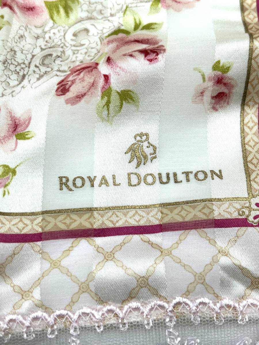 ロイヤルドルトン ROYAL DOULTON　スカーフ　ハンカチ　花　フラワー　ライトピンク　ストライプ　コットン　56×56_画像1