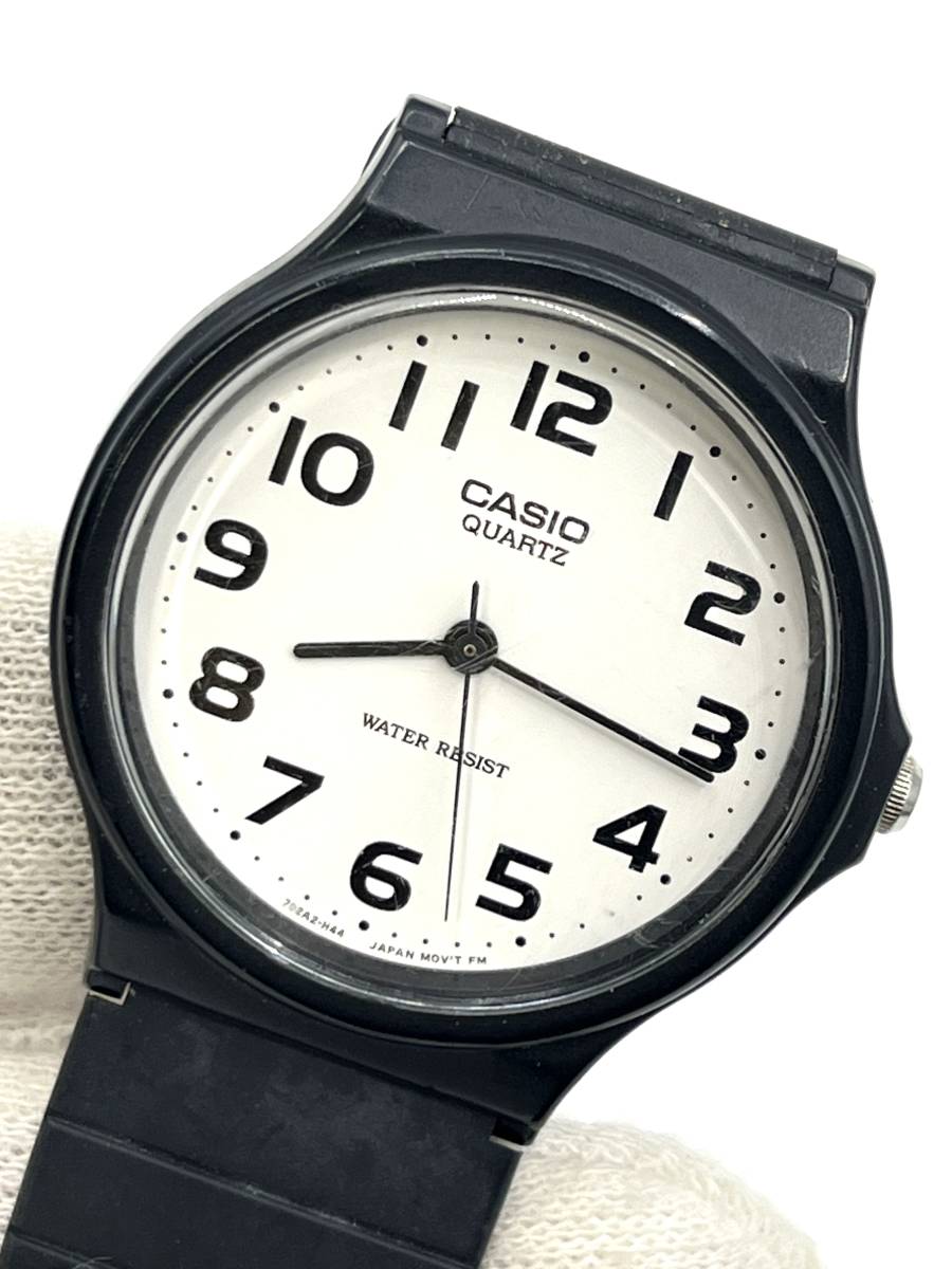 【電池切れ】CASIO カシオ クォーツ 腕時計 白文字盤 ラウンド ベルトブラック ボーイズサイズ MQ-24 ②の画像1