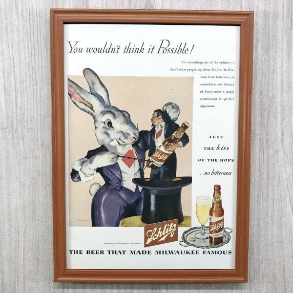 ■即決◆1945年(昭和20年) Schlitz Beer シュリッツ ビール【B4-6102】アメリカ ビンテージ 雑誌広告【B4額装品】当時物/本物広告 ★同梱可_画像1