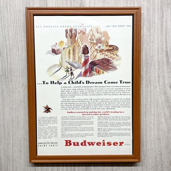 ■即決◆1942年(昭和17年) Budweiser Beer バドワイザー ビール【B4-6083】アメリカ ビンテージ雑誌広告【B4額装品】当時本物広告 ★同梱可_画像1