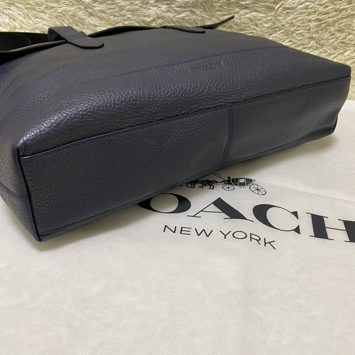 1円 未使用級 COACH コーチ ハミルトン メンズ ビジネスバッグ ブリーフケース 2way ショルダー 75757 ネイビー オールレザー 大容量 A4可 _画像6