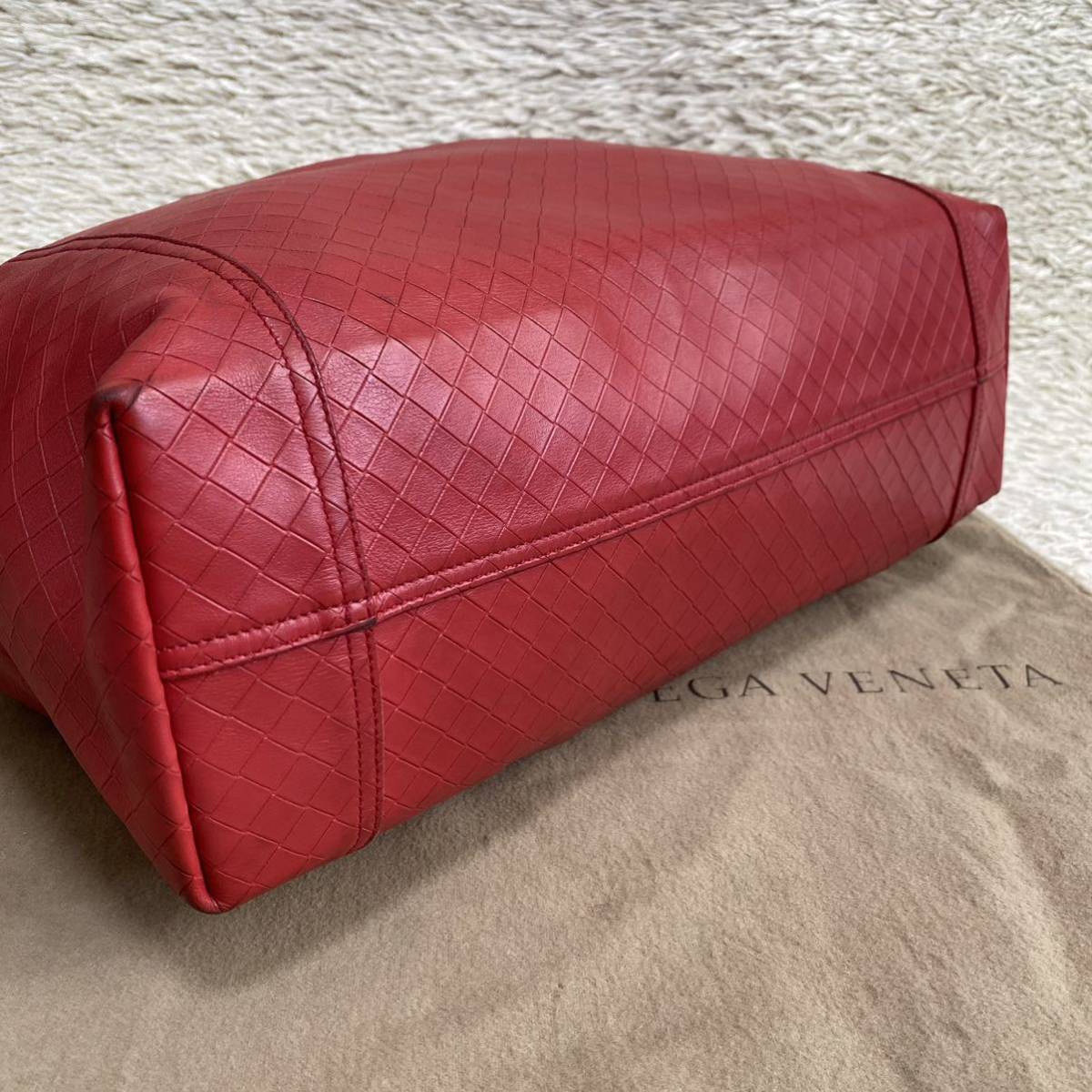 1円 美品 BOTTEGA VENETA ボッテガ ヴェネタ メンズ イントレッチオ ミラージュ レザー 本革 トートバッグ レッド 赤 肩掛け A4 ビジネス_画像7