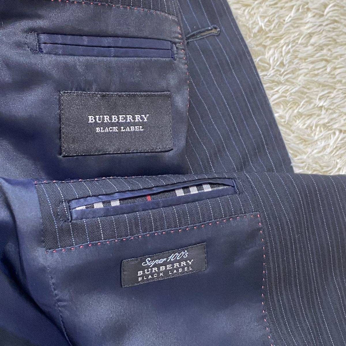 1円 バーバリー ブラックレーベル【極美品】BURBERRY セットアップ スーツ ノバチェック テーラードジャケット ブラック ストライプ メンズ_画像5