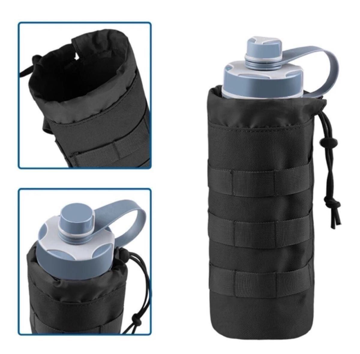 屋外用保護バッグ,水筒,ハンドル付き保護カバーペットボトルホルダー ペットボトル タクティカル タクティカル ポーチ ブラック
