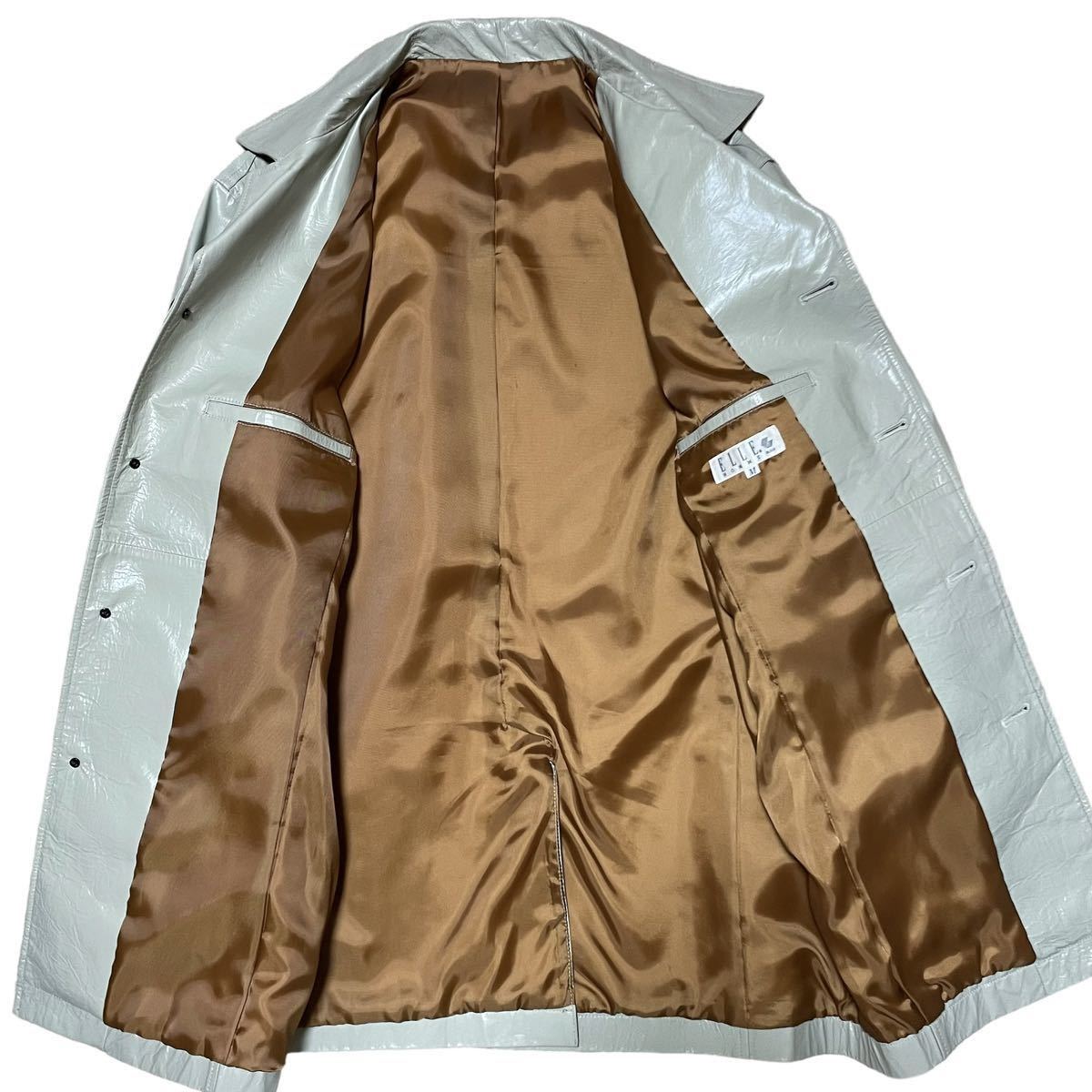 ELLE HOMMEレザージャケット シャツ コート M グレー くすみカラー ピッグスキン 豚革 合成樹脂コーティング アウター 上着 羽織り 艶感_画像3