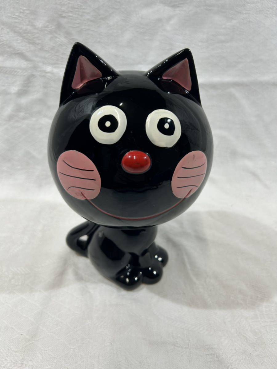 【中古品】 内藤ルネ RUNE 貯金箱 黒猫 クロ ネコ 猫 ☆昭和 レトロ☆ 陶器 ねこ 置物 インテリア シャビー ファンシー レトロポップ_画像1