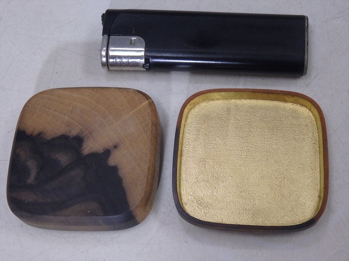 * beautiful goods! road place ..[.. black persimmon four person incense case inside gold also box ] wooden lacquer ware size :5.6cm angle height 2.2cm tea utensils tea utensils 