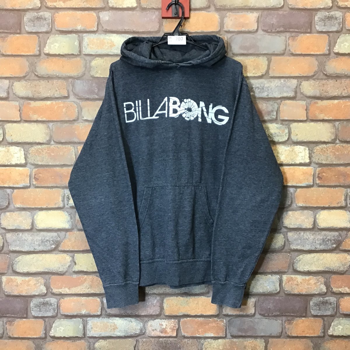 ME11-707★USA古着★正規品★【BILLABONG ビラボン】薄手 裏起毛 BIGロゴ プルオーバー パーカー【XL】ダークグレー サーファー スケーター_画像2