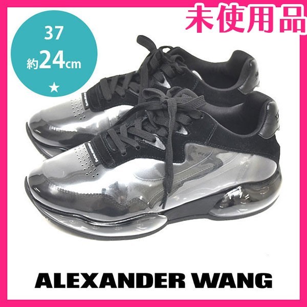 新品未使用品 アレキサンダーワン Alexander Wang ロゴ レザー×PVC レディーススニーカー ブラック 黒 37(約24cm) sh24-0926_画像1