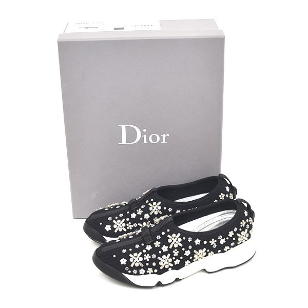 美品 クリスチャンディオール Christian Dior フュージョン クリスタル フラワー レディーススニーカー 黒 35.5(約22.5cm) sh24-0995_画像10