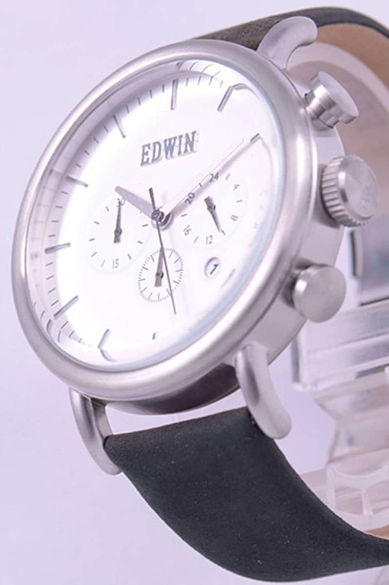 ●新品●EDWIN 腕時計 メンズ 本革 クロノグラフ ストップウォッチ ELEMENT ブラック EW1G013L0014_画像4