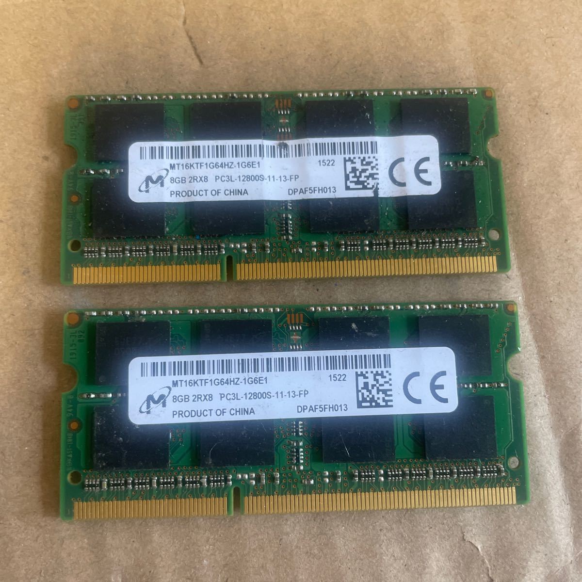 MICRON ノートPCメモリ　8GB 2Rx8 PC3L-12800S 2枚 ジャンクの扱い_画像1