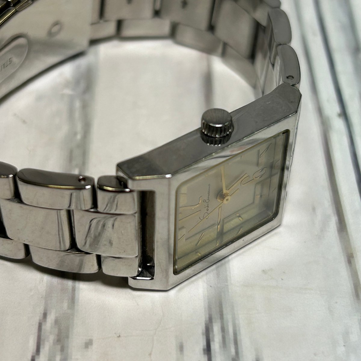 m002 H5(60) SORDI ERMANNO ソルディーエルマー レディース クォーツ式 腕時計 ES-859L シルバー スクエア 動作品 ケース有りの画像4