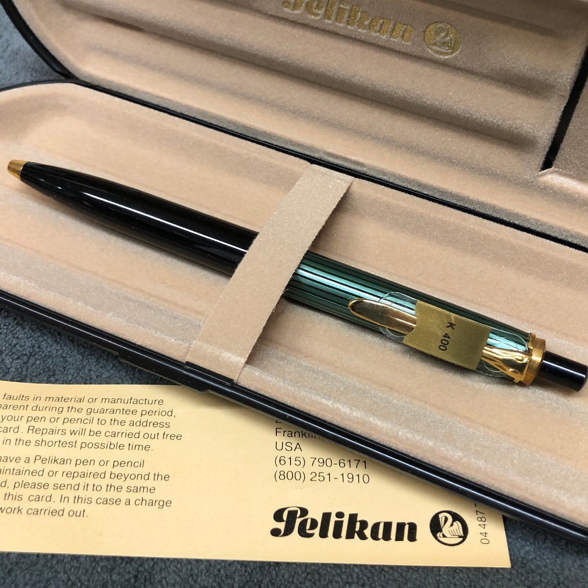 m001 B Pelikan ペリカン ノック式ボールペン classic クラシック グリーンストライプ 緑縞 筆記未確認 現状品_画像1