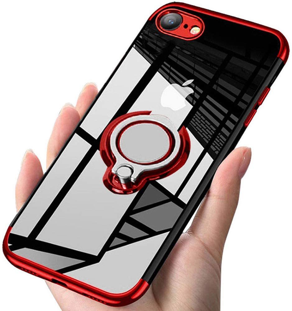 iPhone 8用ケース 赤色 リング付き レッド 透明 TPU 薄型 軽量 人気　オシャレ iPhone7 iPhoneSE2 iPhone SE3も可 アイホン アイフォン_画像1